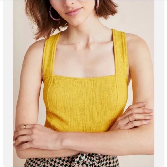 Anthropologie Tops - Anthropologie Current Air Yellow Cross Back Textured Tank Size Small